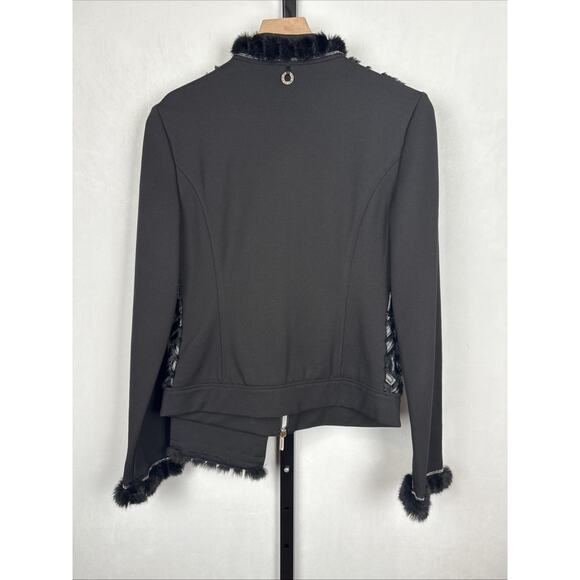 Save the Queen Italy Faux Leather Jacket Womens Medium Black Faux Fur Geometric - Picture 7 of 13